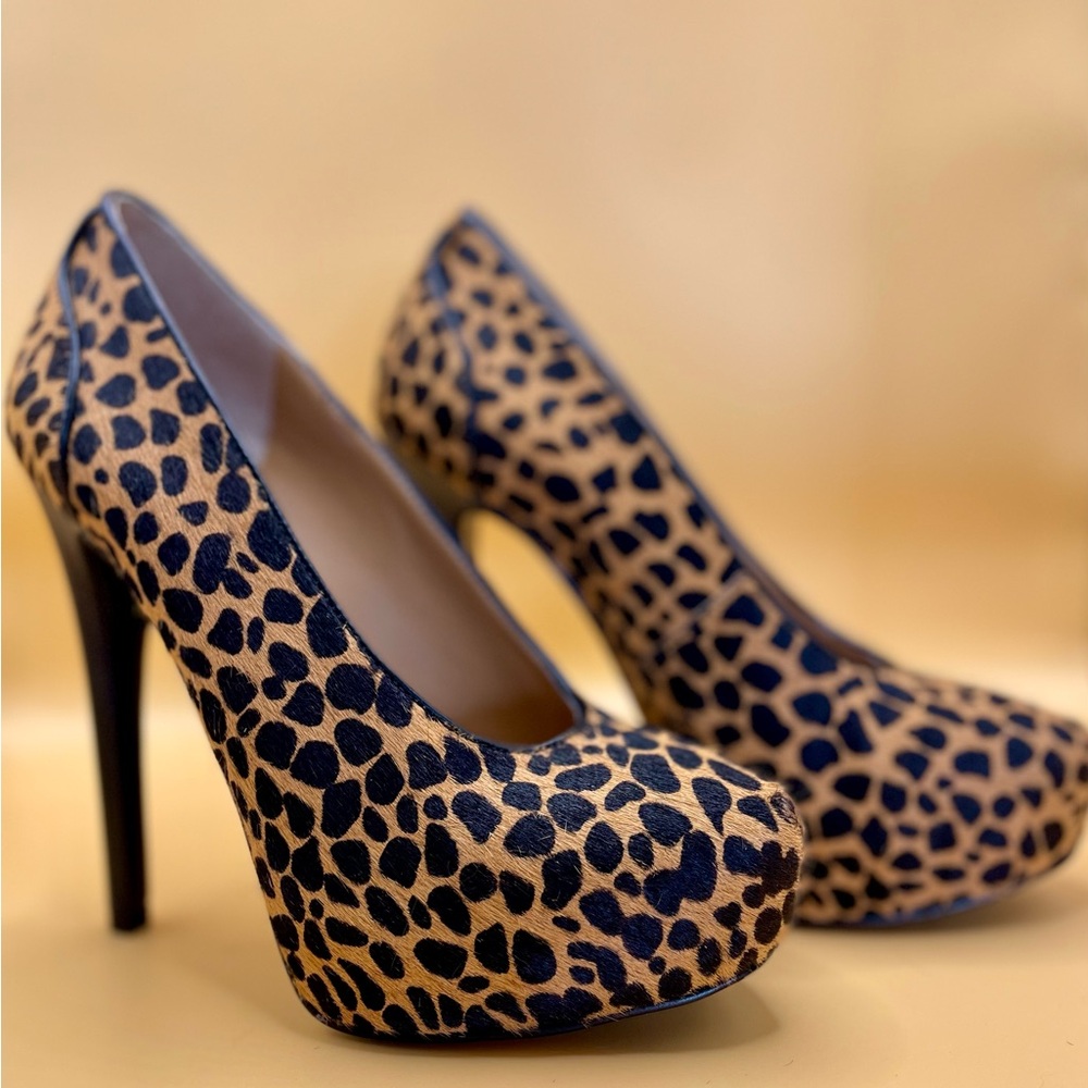 Nine West Aldusa Cheetah Print Hidden Platform Sky High Stiletto Pumps 5M NWB - Picture 3 of 14